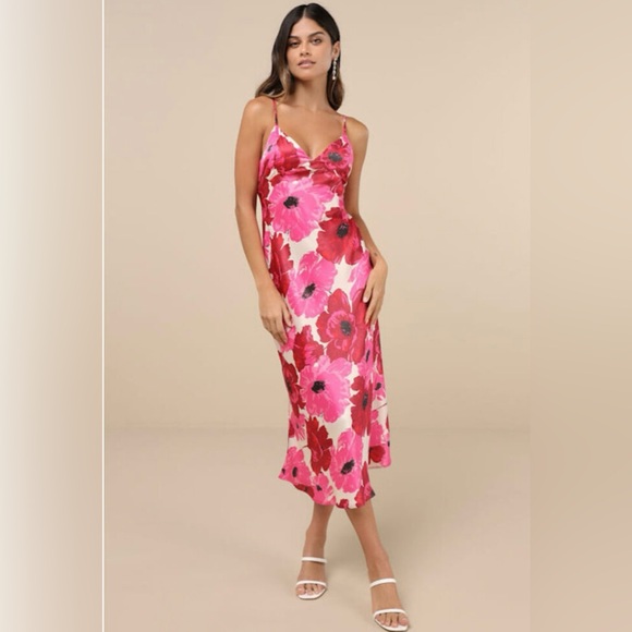 Lulus Dresses & Skirts - Lulu's Adina White Multi Floral Sleeveless Slip Midi Dress